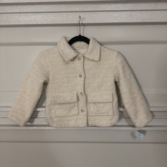 Girls' Faux Shearling Shirt Jacket - Cat & Jack Cream - Picture 2 of 9
